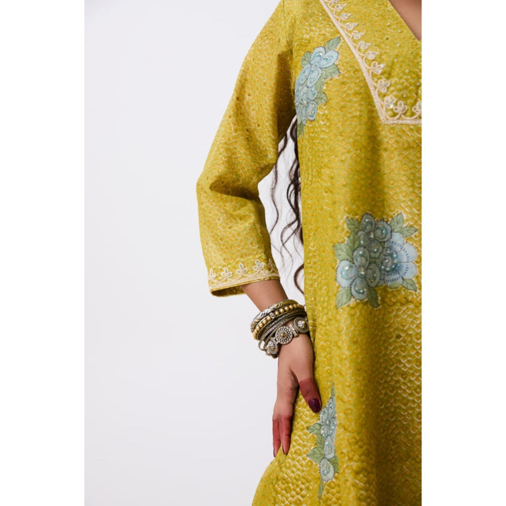 Pant AND PAJAMAS Women Cotton Silk Green Kurta with Pant and Dupatta