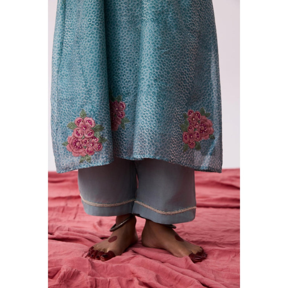 Pant AND PAJAMAS Women Cotton Silk Blue Kurta with Pant and Dupatta