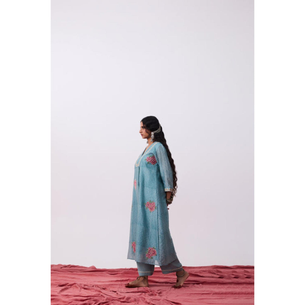 Pant AND PAJAMAS Women Cotton Silk Blue Kurta with Pant and Dupatta
