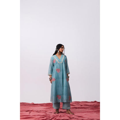 Pant AND PAJAMAS Women Cotton Silk Blue Kurta with Pant and Dupatta