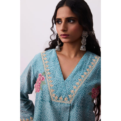 Pant AND PAJAMAS Women Cotton Silk Blue Kurta with Pant and Dupatta
