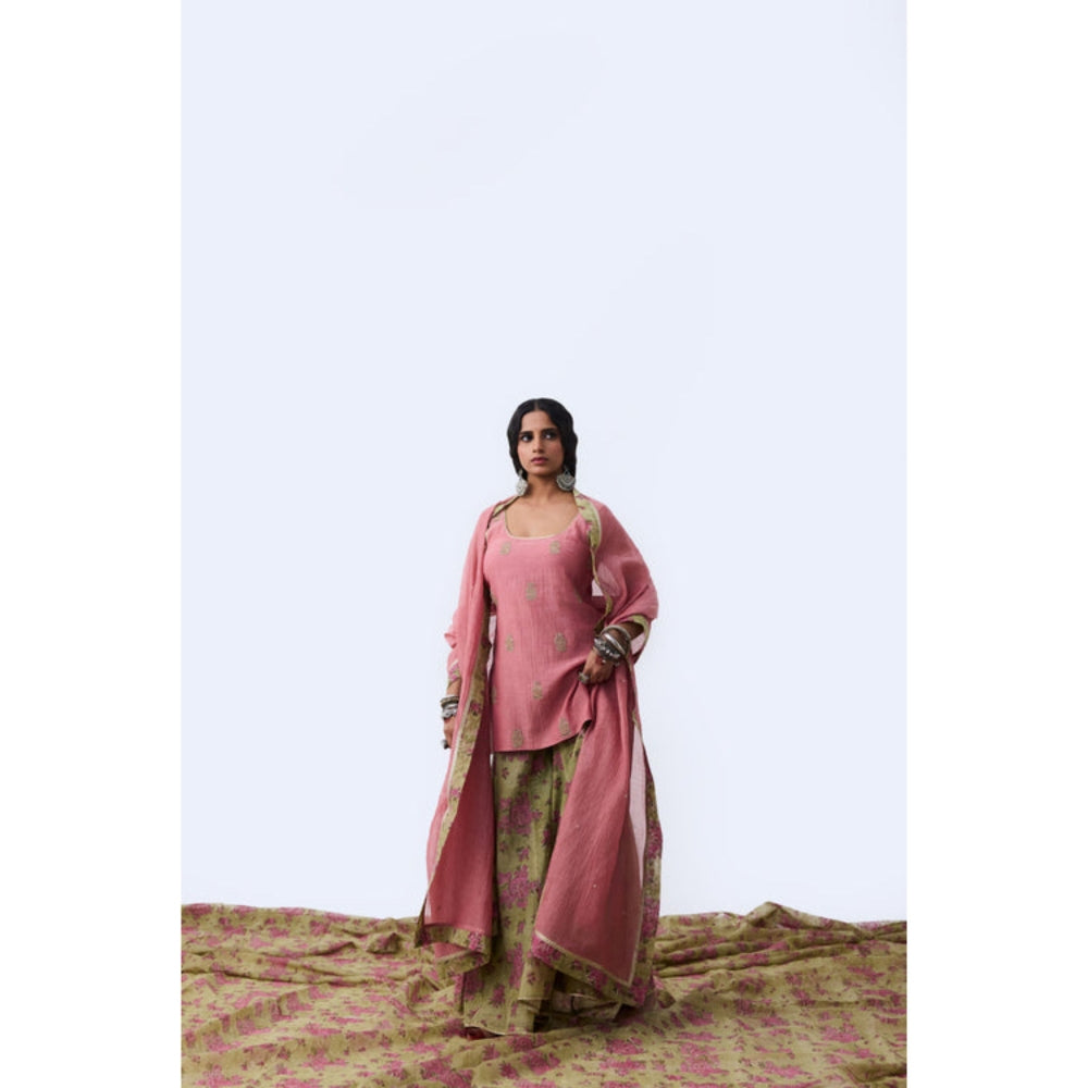 PANTS AND PAJAMAS Bhoomi Embroidered Pink Kurta
