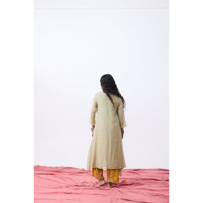 PANTS AND PAJAMAS Aangan Embroidered Beige Kurta