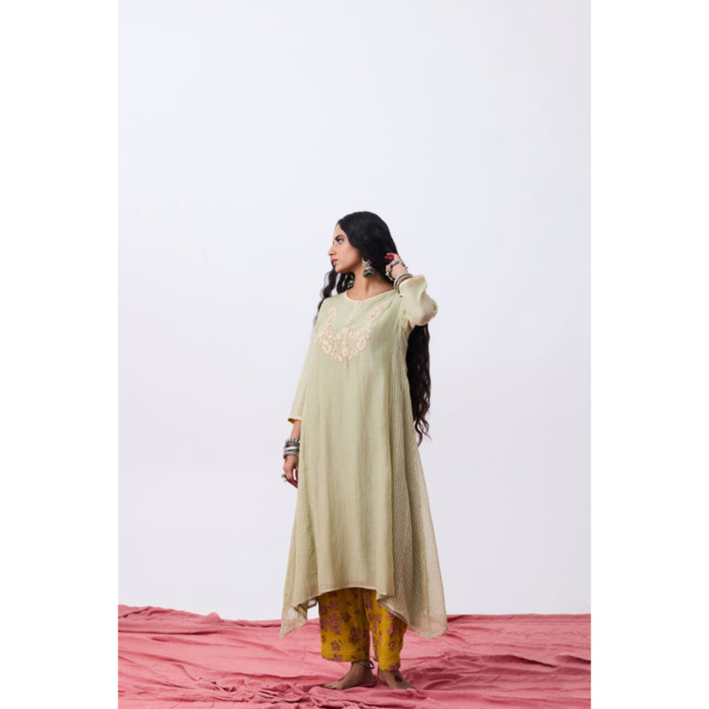 PANTS AND PAJAMAS Aangan Embroidered Beige Kurta