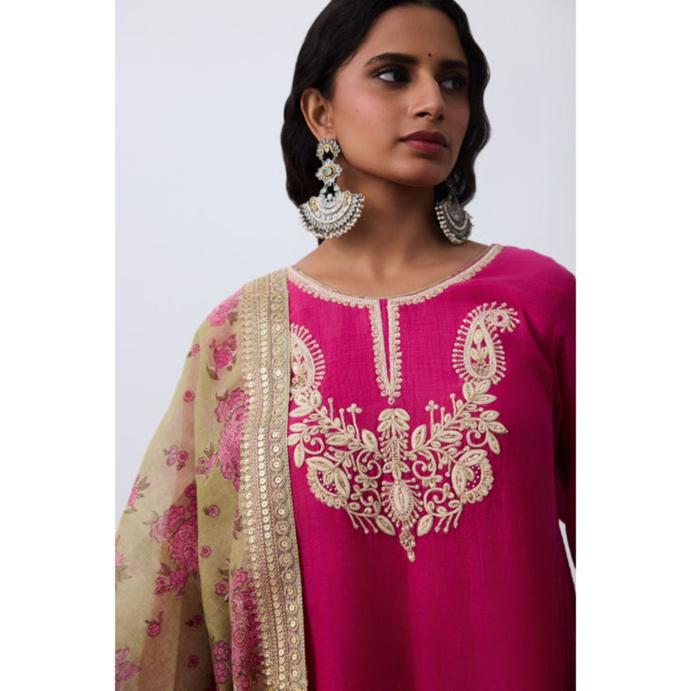 PANTS AND PAJAMAS Tarangini Embroidered Pink Kurta