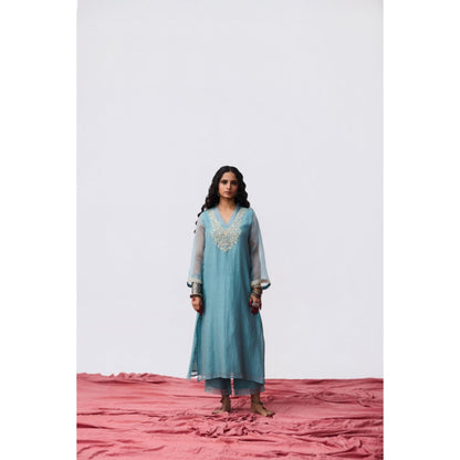 PANTS AND PAJAMAS Chhanda Embroidered Blue Kurta