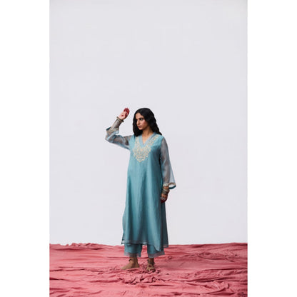 PANTS AND PAJAMAS Chhanda Embroidered Blue Kurta