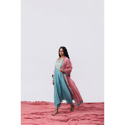 PANTS AND PAJAMAS Chhanda Embroidered Blue Kurta