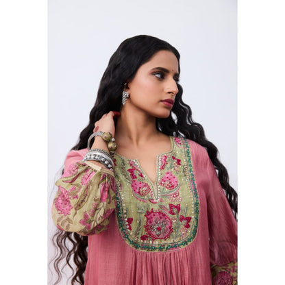 PANTS AND PAJAMAS Nupura Embroidered Pink Kurta