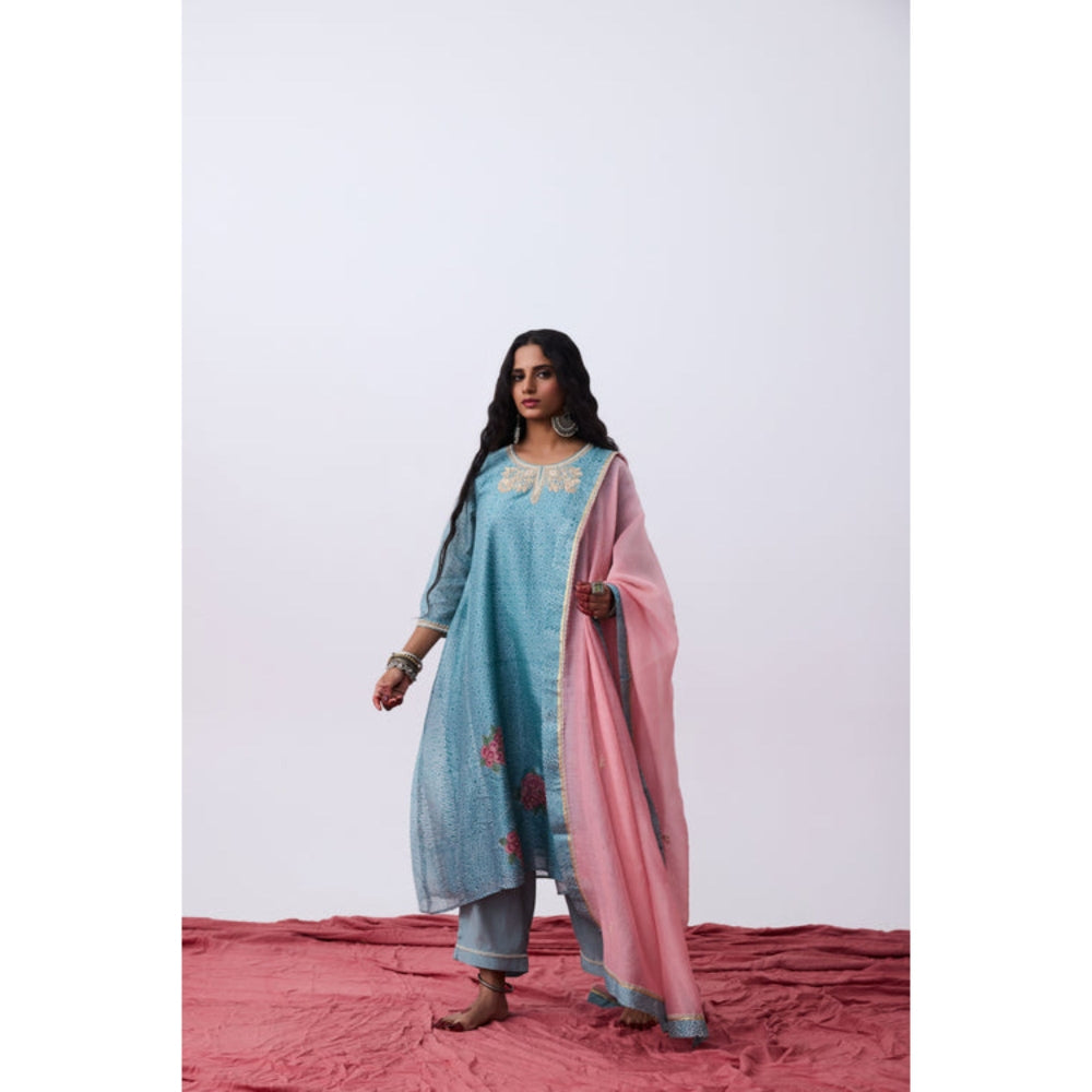 PANTS AND PAJAMAS Adya Blue Printed Kurta