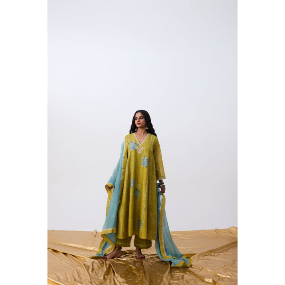 PANTS AND PAJAMAS Nayaab Green Printed Kurta