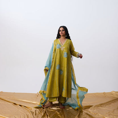 PANTS AND PAJAMAS Nayaab Green Printed Kurta