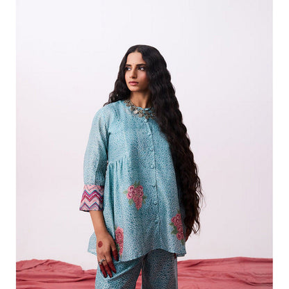 PANTS AND PAJAMAS Abhinaya Blue Printed Tunic