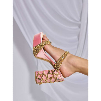 Papa Don't Preach by Shubhika Pink Tangled Block Heels