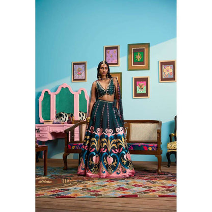 Papa Don't Preach by Shubhika Green Whispers Of The Forest Lehenga With Blouse And Dupatta