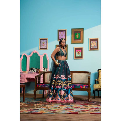 Papa Don't Preach by Shubhika Green Whispers Of The Forest Lehenga With Blouse And Dupatta