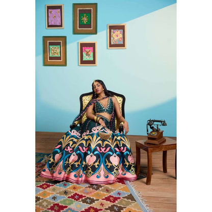 Papa Don't Preach by Shubhika Green Whispers Of The Forest Lehenga With Blouse And Dupatta