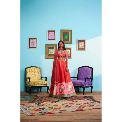 Papa Don't Preach by Shubhika Red Rose Affair Lehenga With Blouse And Dupatta