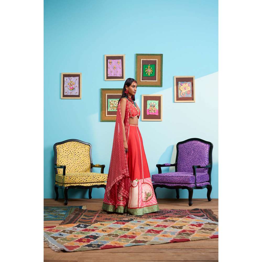 Papa Don't Preach by Shubhika Red Rose Affair Lehenga With Blouse And Dupatta