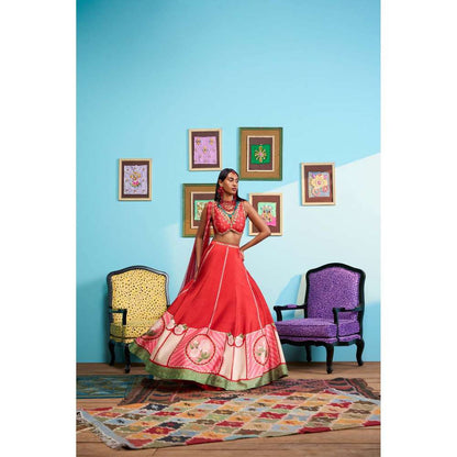 Papa Don't Preach by Shubhika Red Rose Affair Lehenga With Blouse And Dupatta