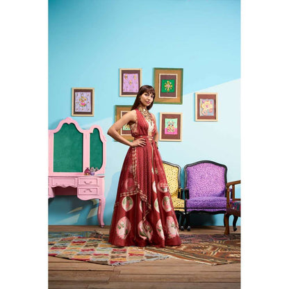 Papa Don't Preach by Shubhika Maroon Cinnamon Kisses Lehenga With Blouse, Jacket And Belt
