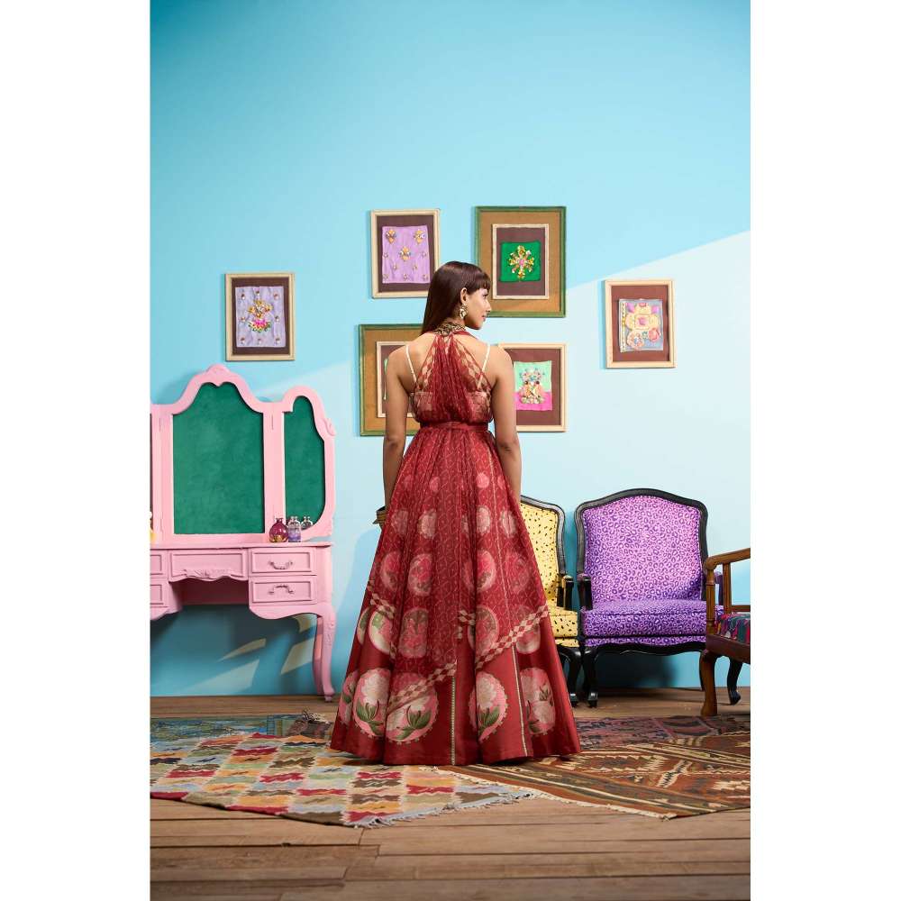 Papa Don't Preach by Shubhika Maroon Cinnamon Kisses Lehenga With Blouse, Jacket And Belt