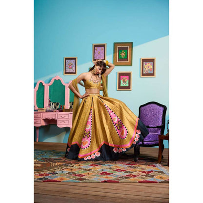 Papa Don't Preach by Shubhika Gold Honey Dipped Lehenga With Blouse And Dupatta