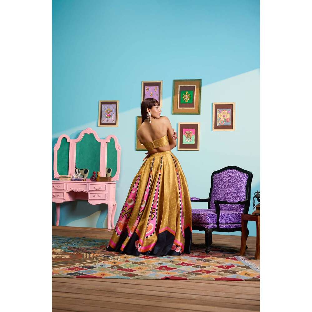 Papa Don't Preach by Shubhika Gold Honey Dipped Lehenga With Blouse And Dupatta