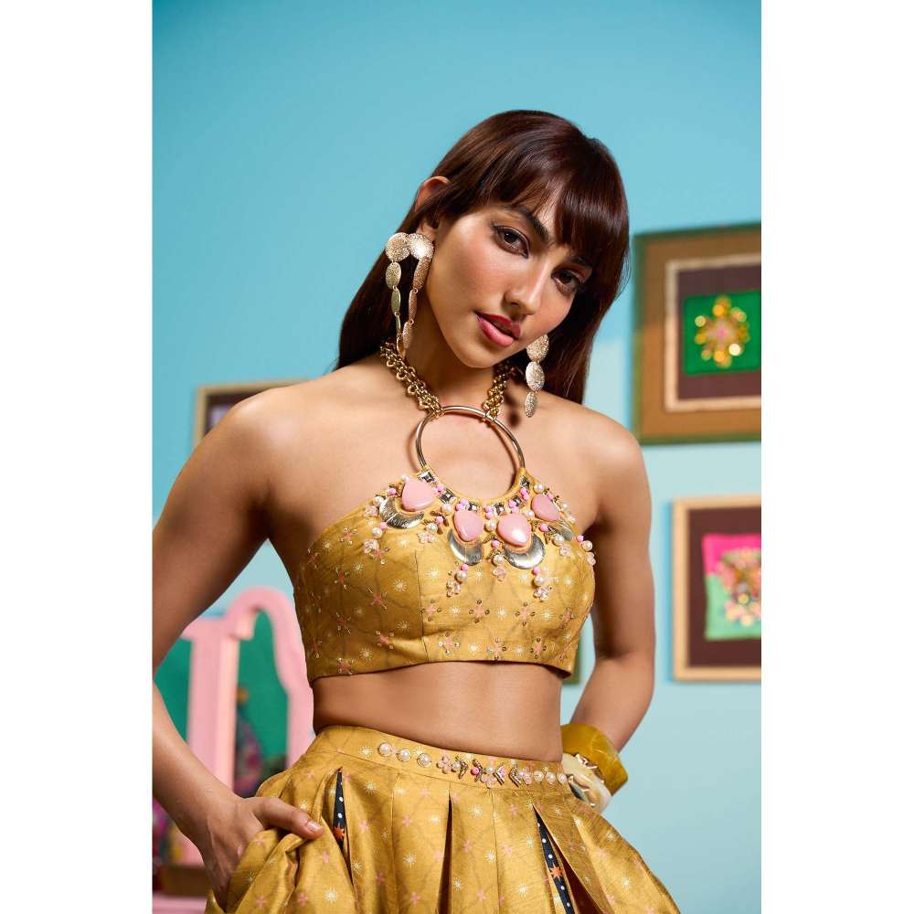 Papa Don't Preach by Shubhika Gold Honey Dipped Lehenga With Blouse And Dupatta