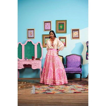 Papa Don't Preach by Shubhika Pink Fairy Floss Lehenga With Blouse And Jacket