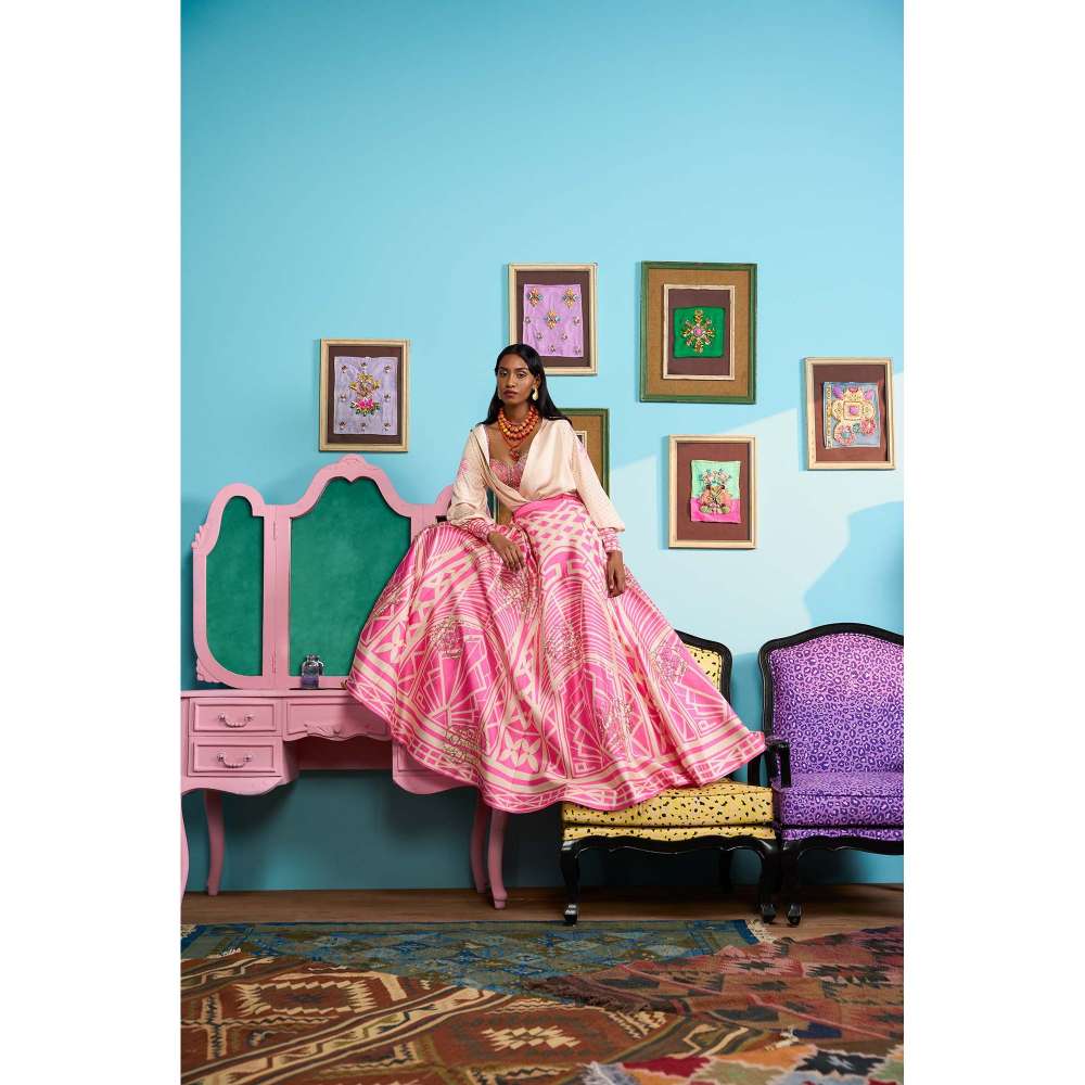 Papa Don't Preach by Shubhika Pink Fairy Floss Lehenga With Blouse And Jacket