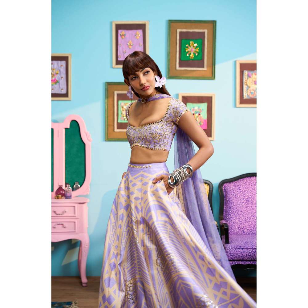 Papa Don't Preach by Shubhika Lavender Haze Lehenga With Blouse And Dupatta