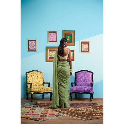 Papa Don't Preach by Shubhika Green The Art Of Drama Saree with Stitched Blouse