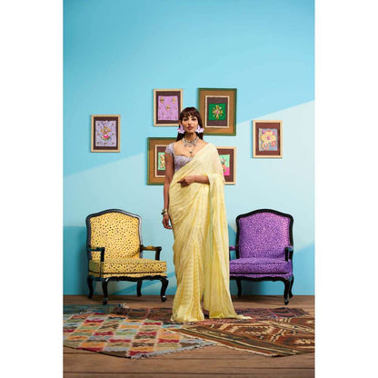 Papa Don't Preach by Shubhika Yellow Glow Getter Saree with Stitched Blouse