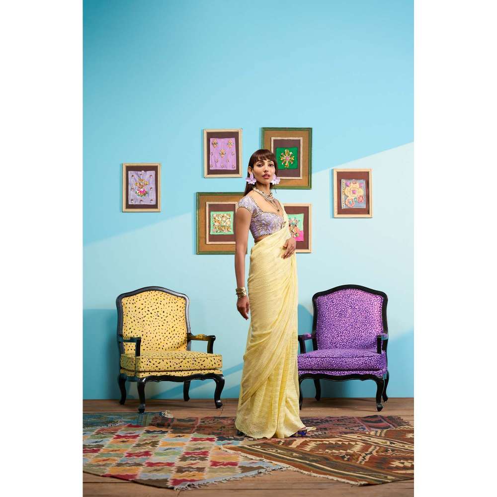 Papa Don't Preach by Shubhika Yellow Glow Getter Saree with Stitched Blouse