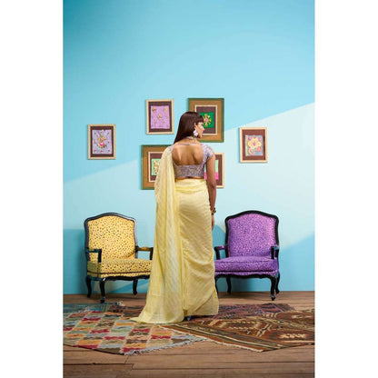 Papa Don't Preach by Shubhika Yellow Glow Getter Saree with Stitched Blouse