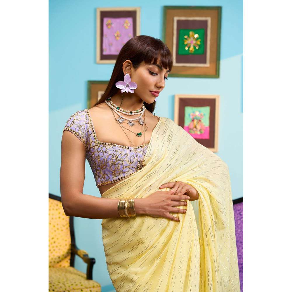 Papa Don't Preach by Shubhika Yellow Glow Getter Saree with Stitched Blouse