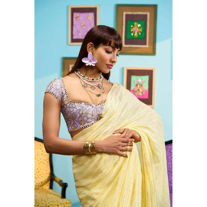 Papa Don't Preach by Shubhika Yellow Glow Getter Saree with Stitched Blouse