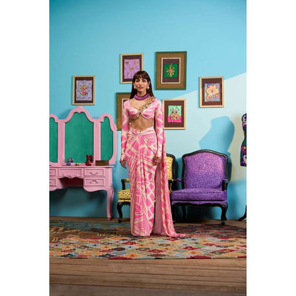 Papa Don't Preach by Shubhika Pink Blush Dynasty Pre-Draped Saree with Stitched Blouse