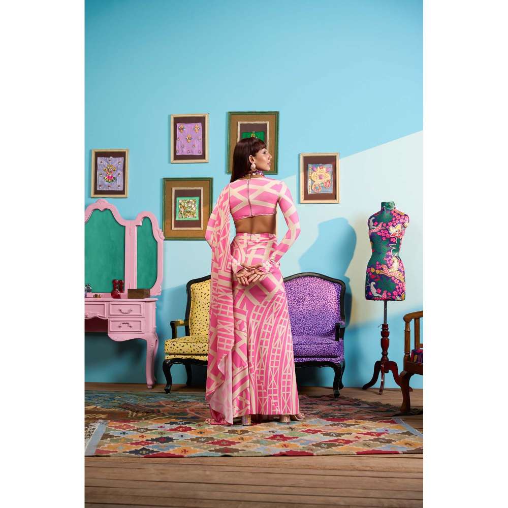 Papa Don't Preach by Shubhika Pink Blush Dynasty Pre-Draped Saree with Stitched Blouse