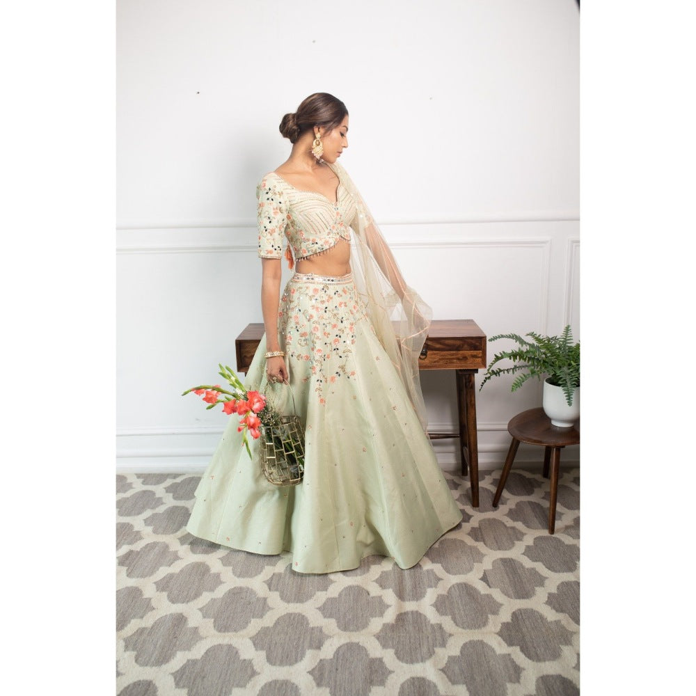 PARUL GANDHI Brassica Mint Lehenga with Blouse & Dupatta (Set of 3)