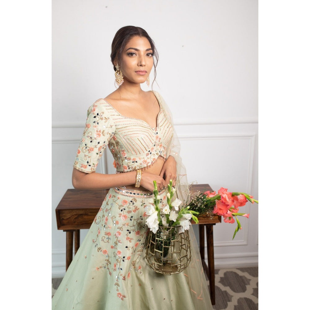 PARUL GANDHI Brassica Mint Lehenga with Blouse & Dupatta (Set of 3)
