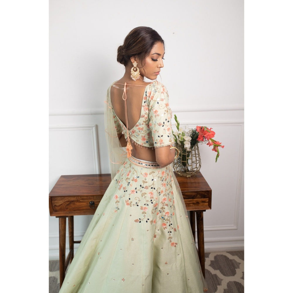 PARUL GANDHI Brassica Mint Lehenga with Blouse & Dupatta (Set of 3)