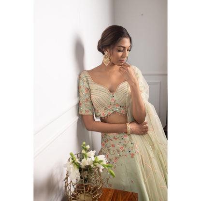 PARUL GANDHI Brassica Mint Lehenga with Blouse & Dupatta (Set of 3)