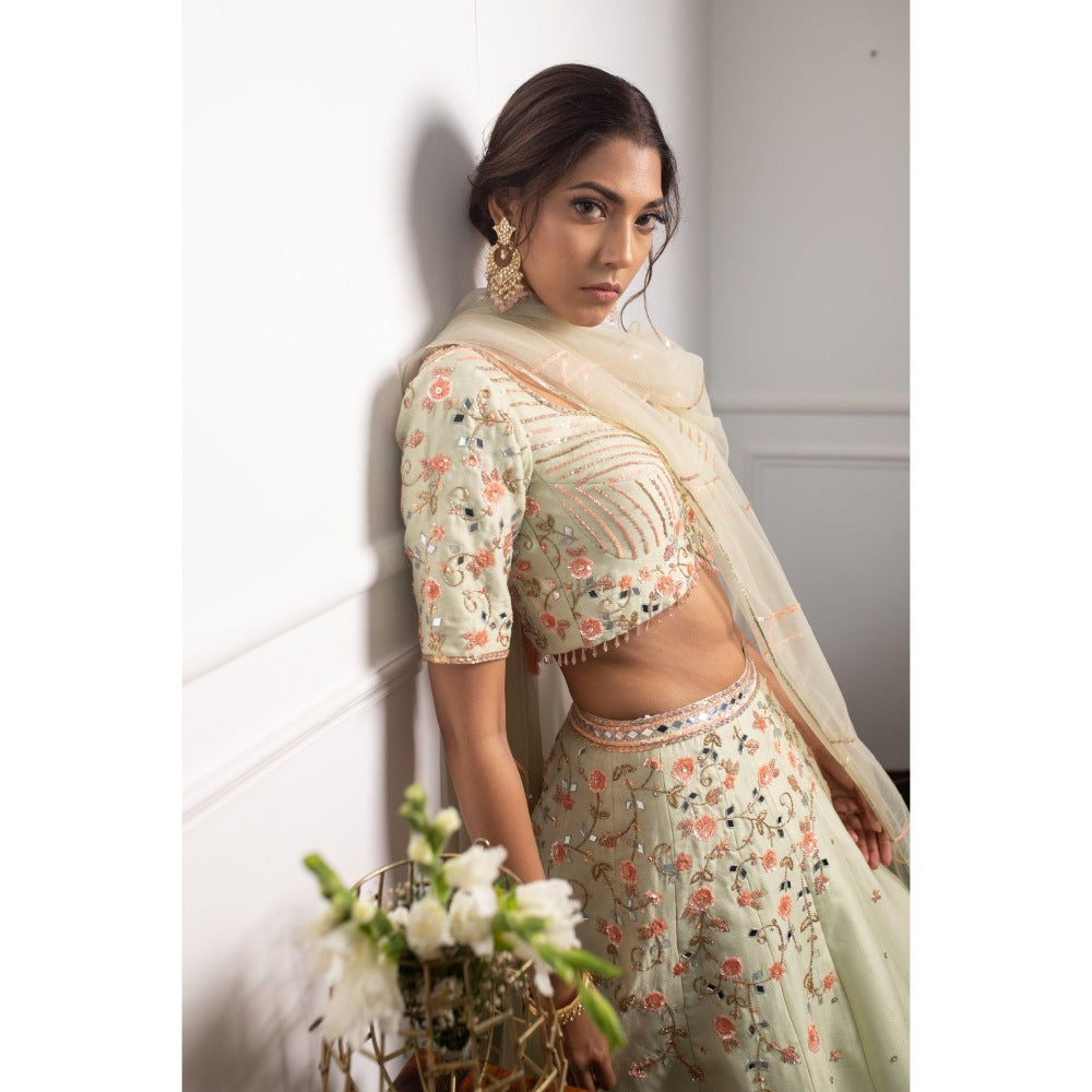PARUL GANDHI Brassica Mint Lehenga with Blouse & Dupatta (Set of 3)