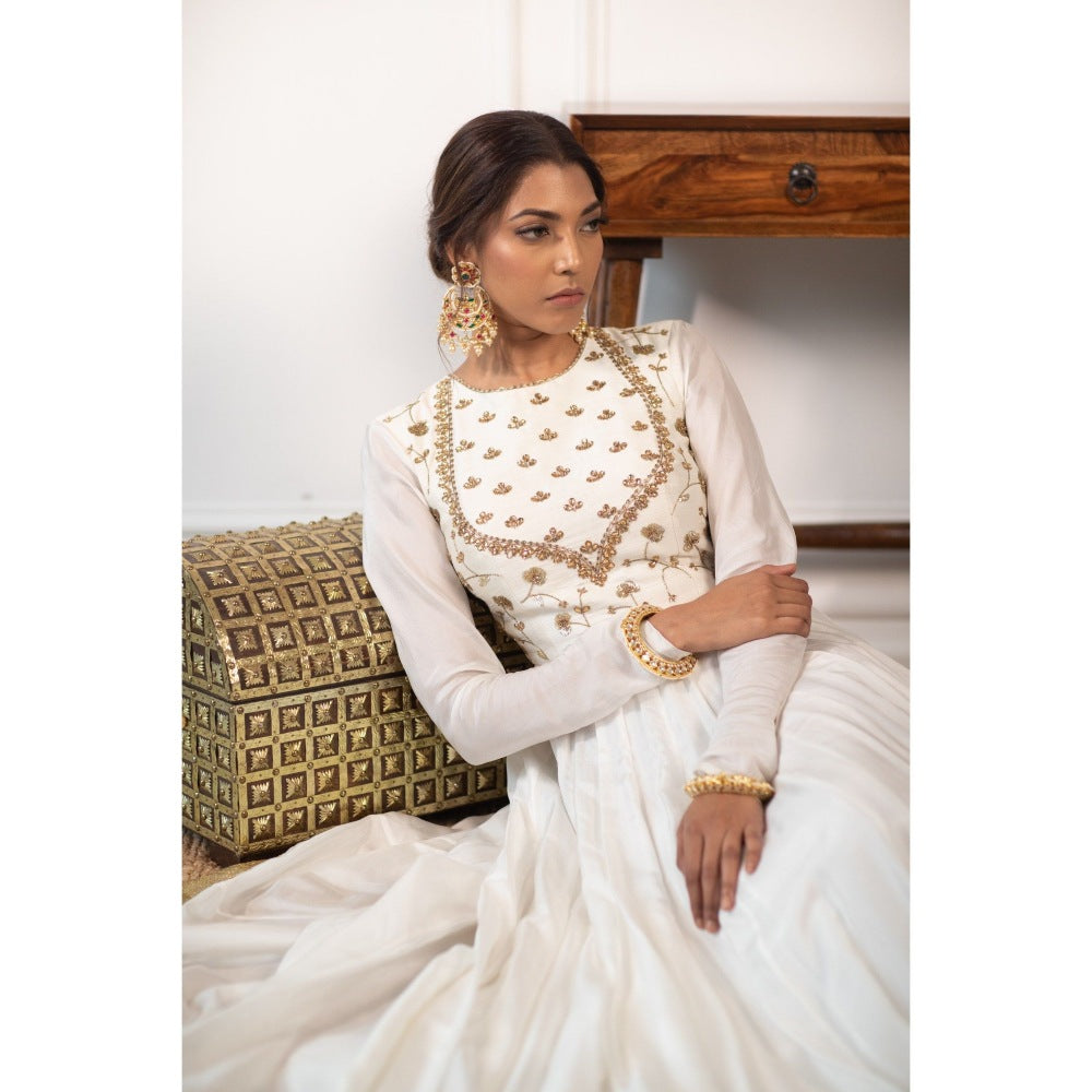 PARUL GANDHI Accacia White Anarkali with Dupatta (Set of 2)
