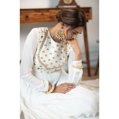 PARUL GANDHI Accacia White Anarkali with Dupatta (Set of 2)