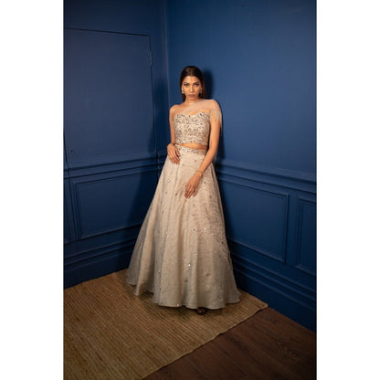 PARUL GANDHI Borage Beige Top & Lehenga (Set of 2)