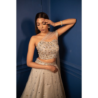 PARUL GANDHI Borage Beige Top & Lehenga (Set of 2)