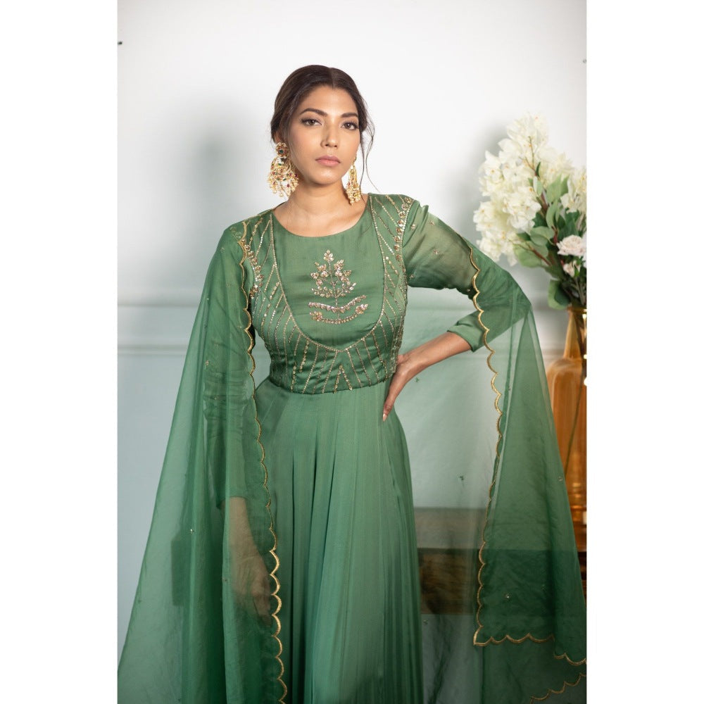 PARUL GANDHI Fresh Green Anarkali with Dupatta (Set of 2)